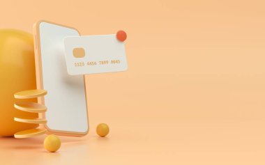 Telefon için dijital ödeme 3d resimleme yumuşak ışıklandırma ve parlak renkler