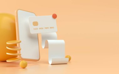 Telefon için dijital ödeme 3d resimleme yumuşak ışıklandırma ve parlak renkler