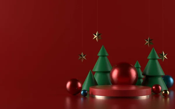 バナーやプロモーションのためのクリスマス製品の表彰台や台座 3Dイラスト — ストック写真