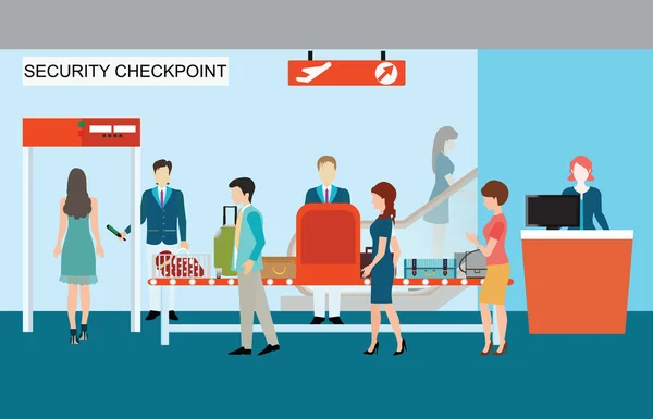 Gens d'affaires à l'aéroport, contrôle de sécurité . — Image vectorielle