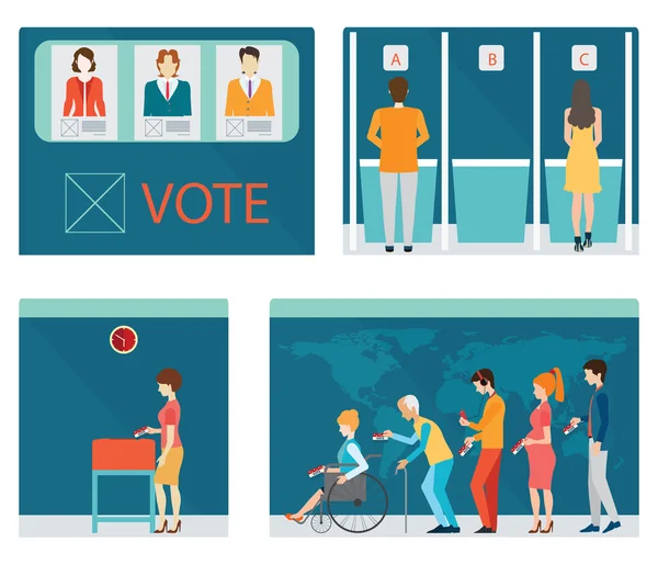 Info graphic of Voting booths with people waiting in line. — Stock Vector