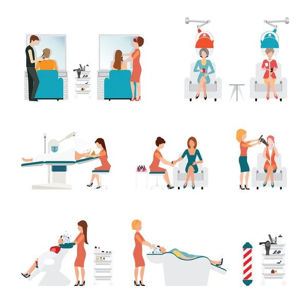 Salon de beauté avec coiffeur et client . — Image vectorielle