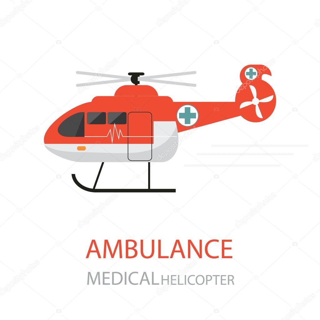 Ambulance helicopter, emergency medical service isolated on white background.