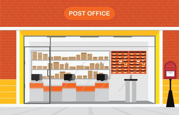 Moderno esterno e interno di ufficio postale Edificio . — Vettoriale Stock