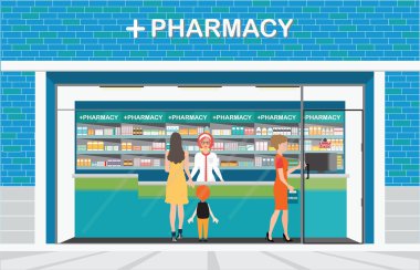 Bir eczane dükkanında kasaya kadın eczacı.