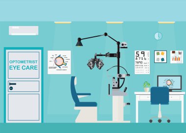 Ophthalmologist interior office with Phoropter. clipart