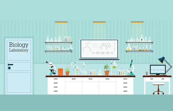 Biology Science lab interior or laboratory room. — Stock Vector