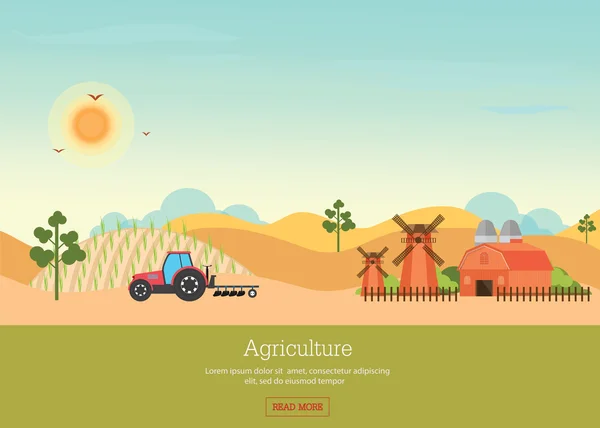 Agriculture with Organic products and farmhouse. — Stock Vector
