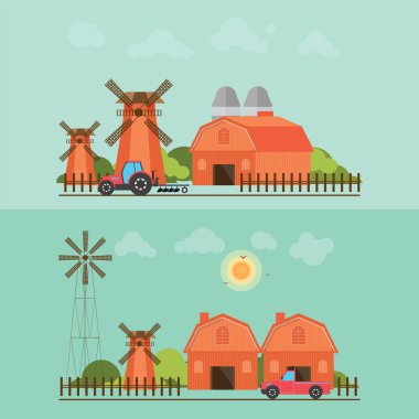 Tarım Çiftlik Rüzgar değirmeni ile kümesi.