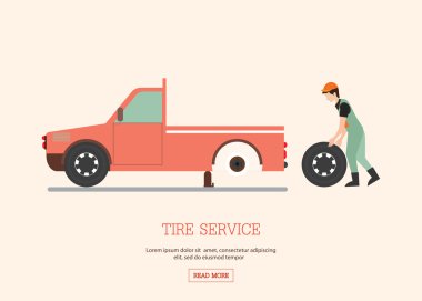 man worker changing tire. clipart