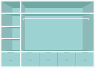 Dolap rafları ile düz tasarım yürüyüş.