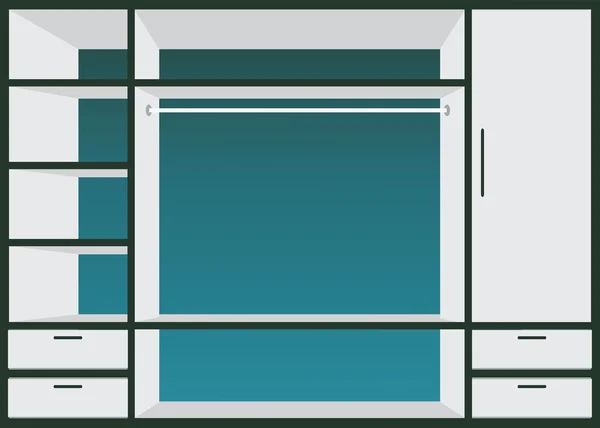 薄型デザインの棚付きウォークインクローゼット — ストックベクタ