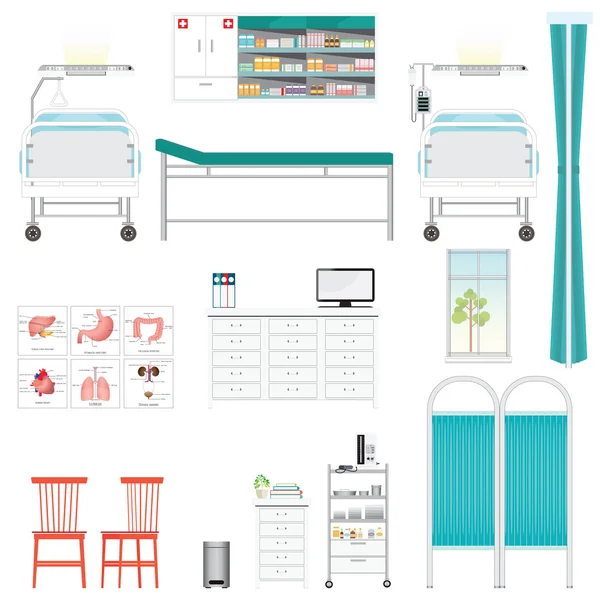 Equipos médicos y muebles en el hospital . — Archivo Imágenes Vectoriales