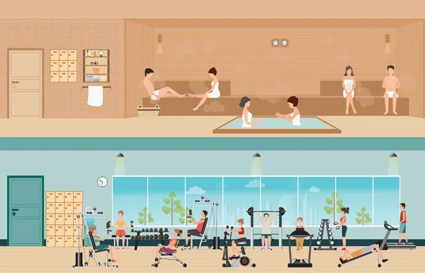 Set halkı ekipman ve sauna ile fitness spor salonu iç ben