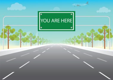 Yol işaretiyle burada karayolu üzerinde sözleri.