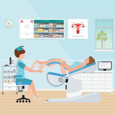 Doktor hasta jinekolojik jinekolojik sandalye üzerinde kontrol 