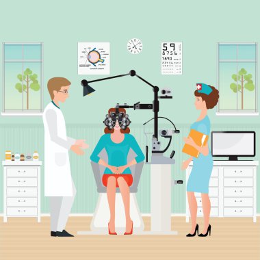 Doktor ve hasta göz doktoruna iç ofis Phoro ile