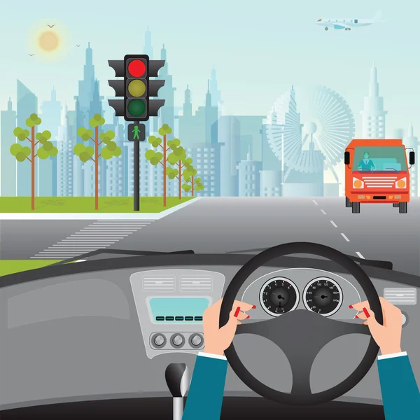 Asfalt yolda bir araba ve tr için bekleyen insan eli