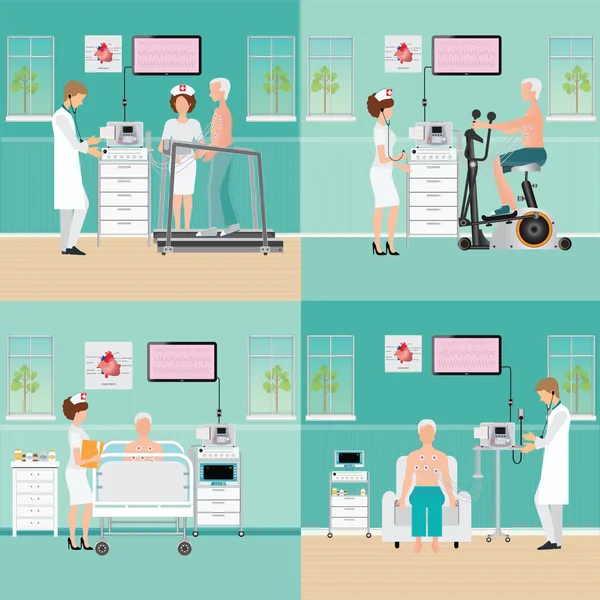 Test ECG ou test de stress d'exercice pour les maladies cardiaques . — Image vectorielle