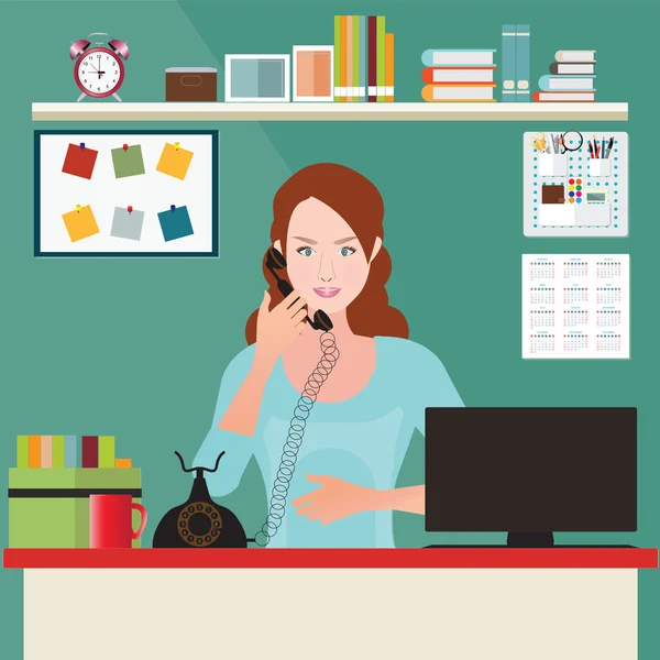 Business woman talking on the phone in office. — Stock Vector