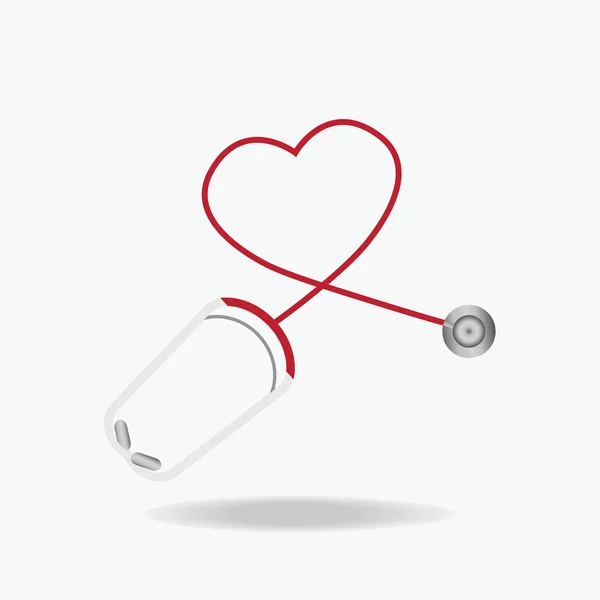 Červené stetoskop v tvaru srdce izolovaných na bílém pozadí. — Stockový vektor