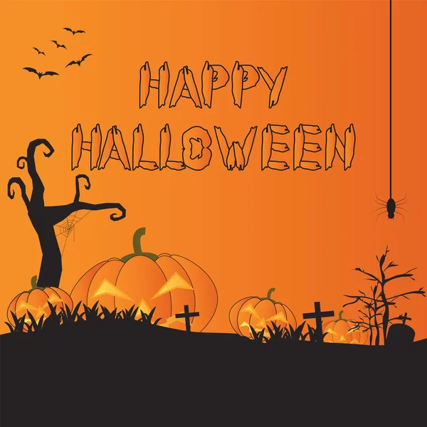 Mutlu Cadılar Bayramı gecesi kabaklar ve portakal asılı örümcek