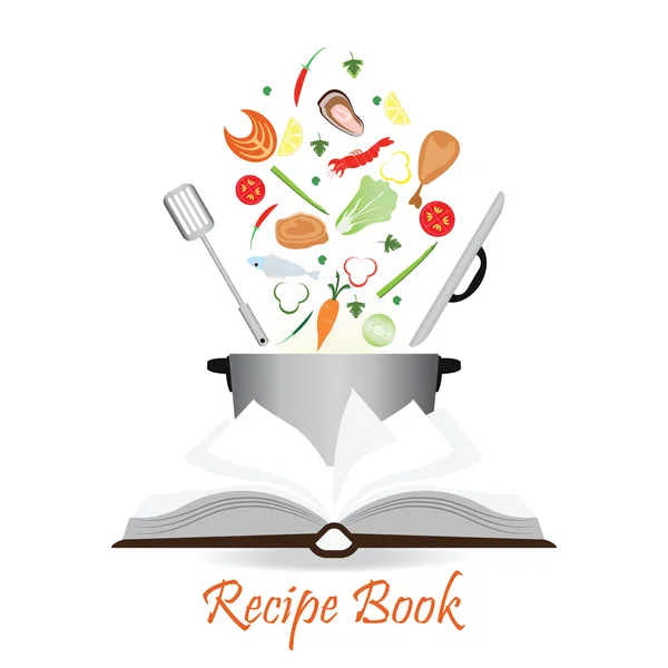 Open recipe book isolated on white . — Stock Vector