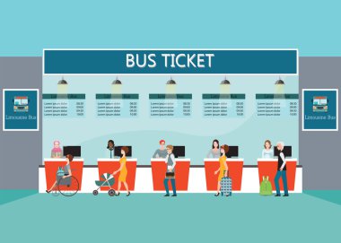 Otobüs terminali insanlarla sayaç Servisi, bilet satın alma.