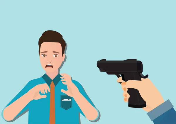 Femme Main Tenant Pistolet Jeune Homme Regardant Choqué Peur Émotion — Image vectorielle