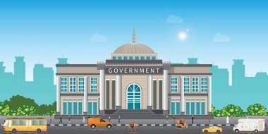 Bir mahkeme ya da hükümet binası, peyzaj dış yapı vektör illüstrasyonu.