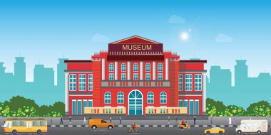 Müze binası, Şehir mimarisi kamu binası. Modern resim sanat müzesi, manzara dış yapı vektör çizimi..