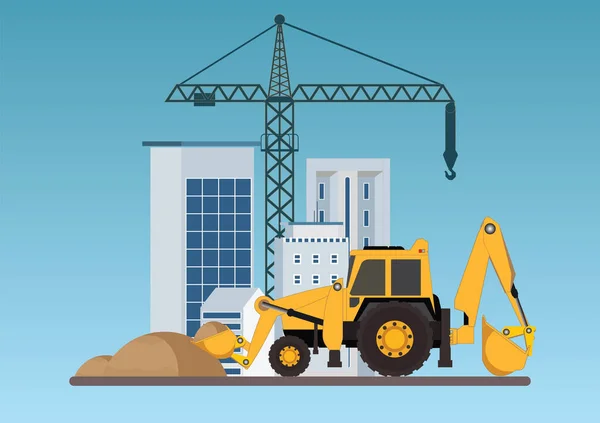 Construction Building Crane Bulldozer Machinery Working Area Construction Building Work — Stock Vector