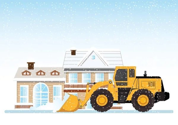 Очистка Улиц Снега Снегоуборочной Машиной Векторная Иллюстрация — стоковый вектор