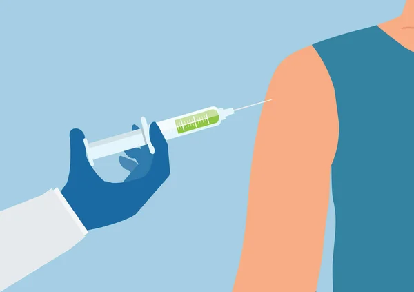 Mão Médico Com Seringa Fazendo Vacinação Paciente Cuidados Saúde Hospital —  Vetores de Stock