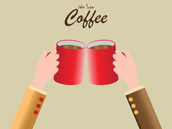 Mano humana sosteniendo taza de café rojo . — Vector de stock