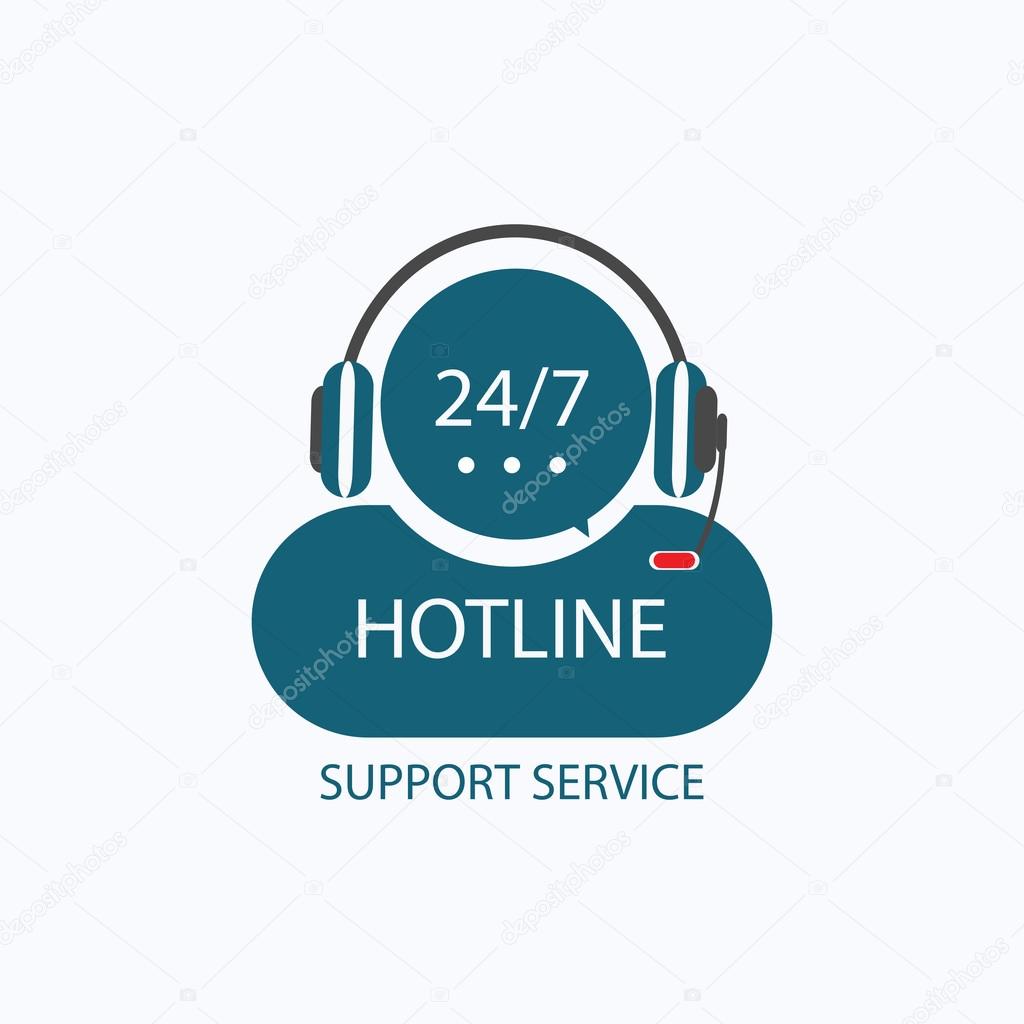 Hotline support with headphones, concept of telemarketing, professional, secretary, live feedback, nonstop service, flat style trend modern logo icon design, isolated on white background, vector illustration