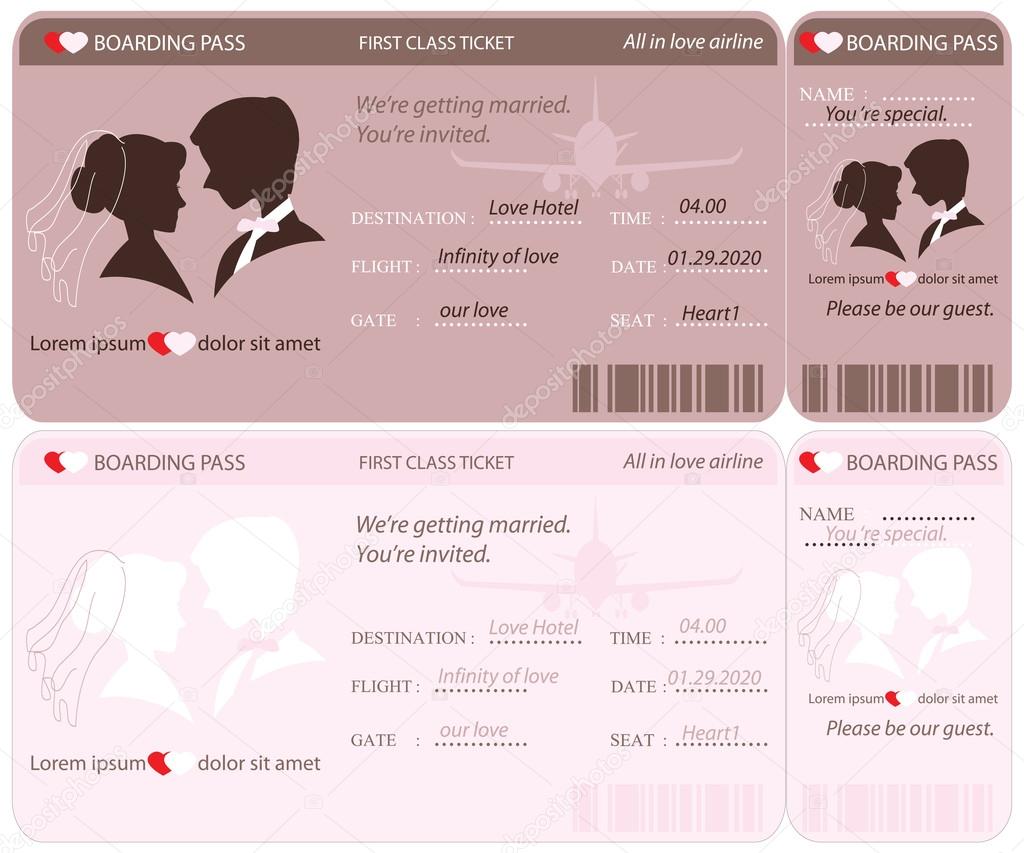 Boarding Pass Ticket Wedding Invitation Template.