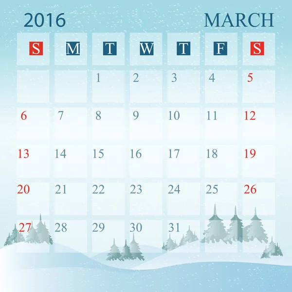 Calendar2016 března designu. — Stockový vektor