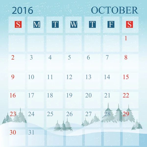 Kalendarz 2016 październik projekt. — Wektor stockowy