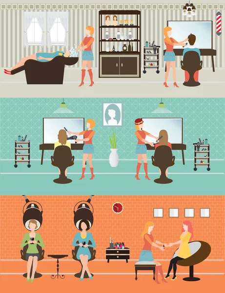 Klanten in beauty salon. — Stockvector