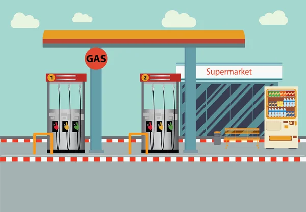 Gas station platte vectorillustratie. — Stockvector