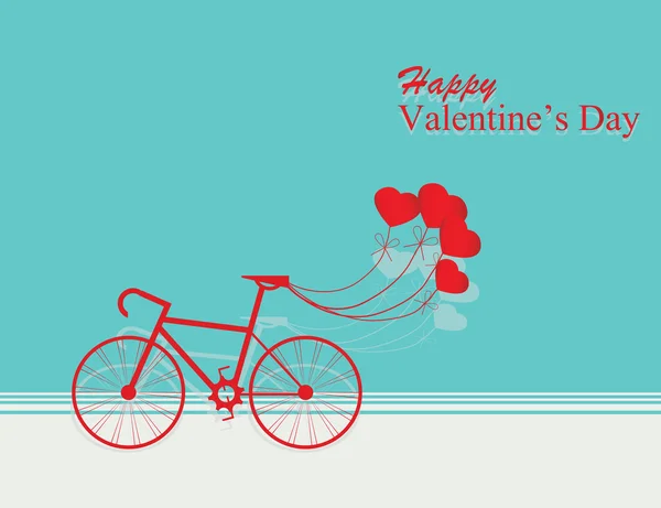 Carte pour la Saint Valentin avec vélo et ballons en forme de coeur . — Image vectorielle