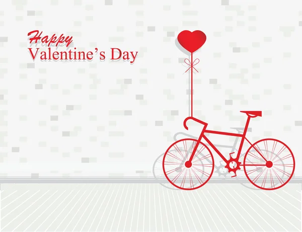 Saint Valentin avec vélo et ballon coeur en forme de briques wa — Image vectorielle