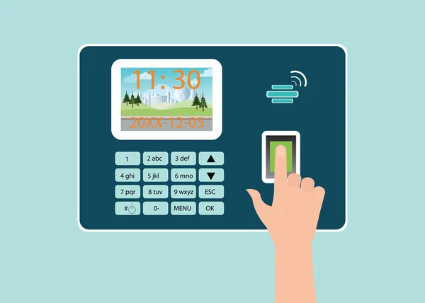 İnsan eli değmek perde ile zaman kaydedici makine içinde parmak izi