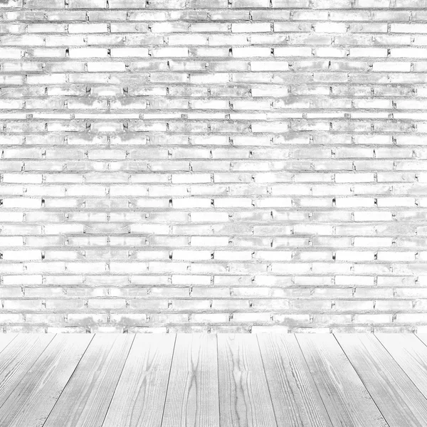 Fondo de textura de madera de pared y piso de ladrillo blanco — Foto de Stock