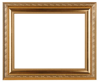 İzole kırpma yolu beyaz zemin üzerine altın fotoğraf çerçevesi