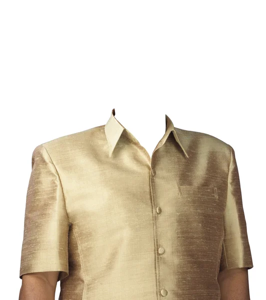 頭に白で隔離ゴールドのシャツの男 — ストック写真