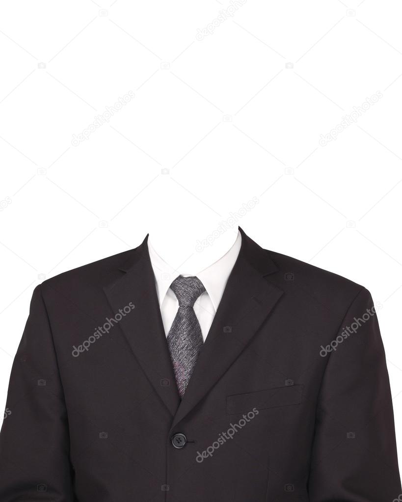 man in suit without head isolated on white 