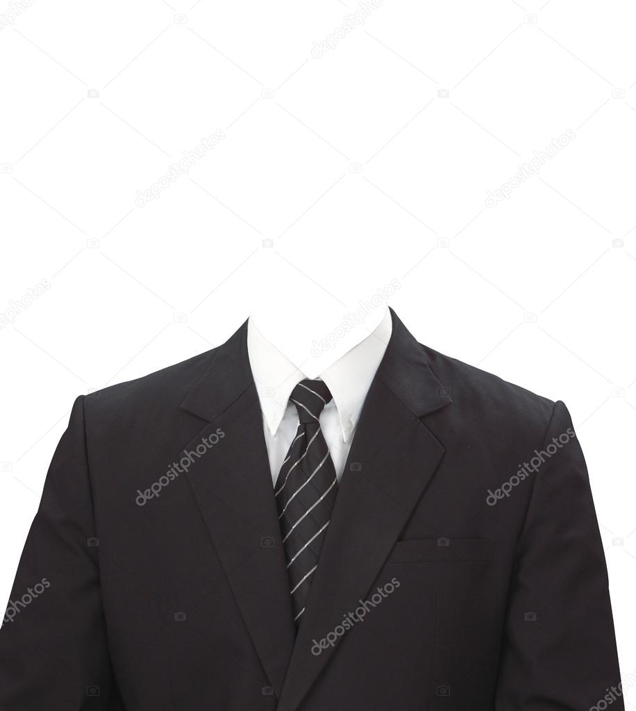 man in suit without head isolated on white 