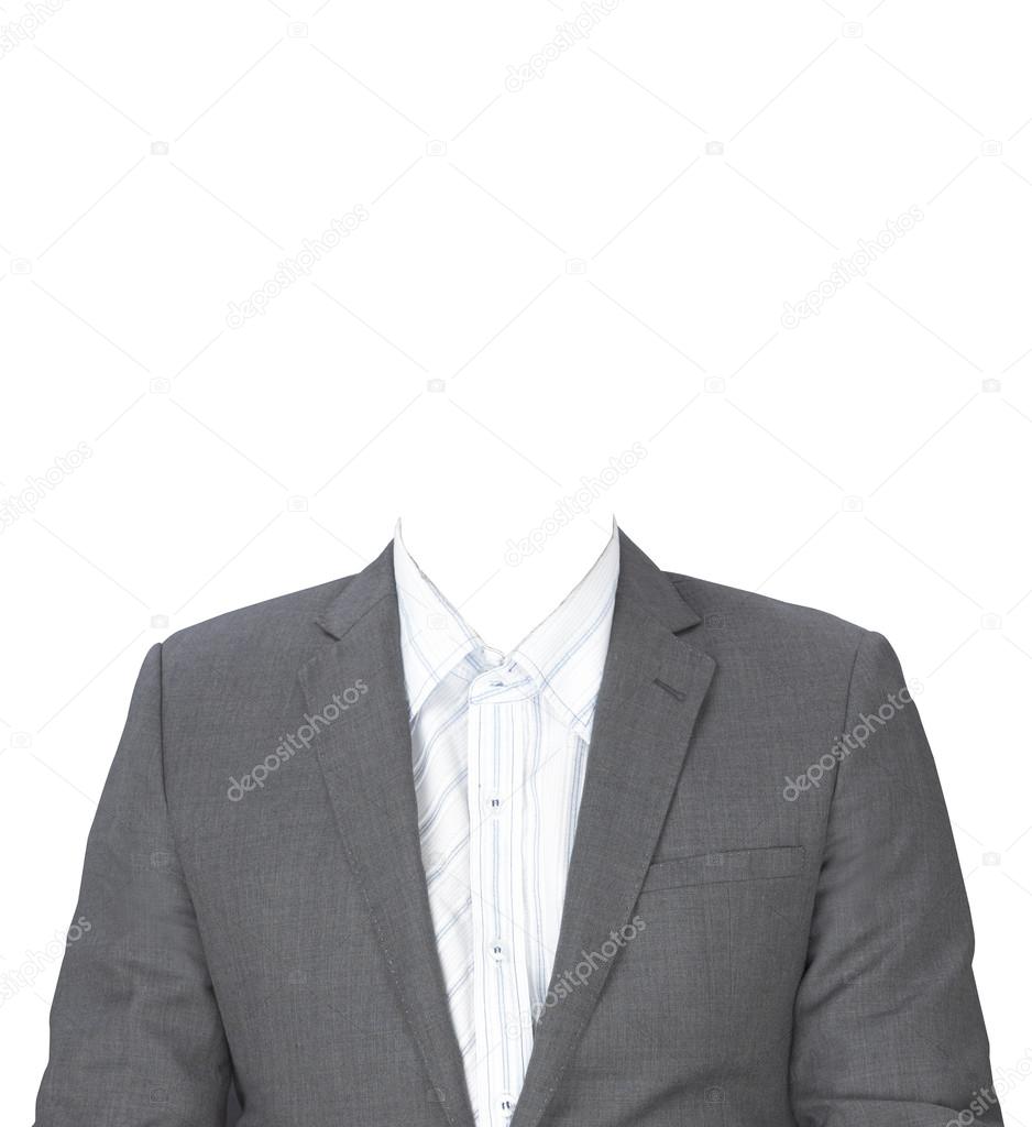 man in suit without head isolated on white